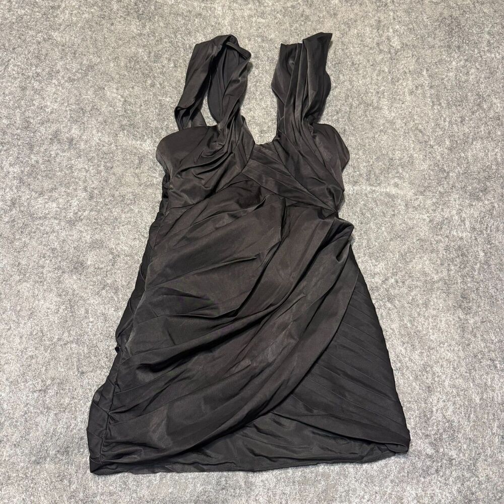 Asos Womens Ruched Dress Size 8 Jet Black Cocktail Draped Sleeveless